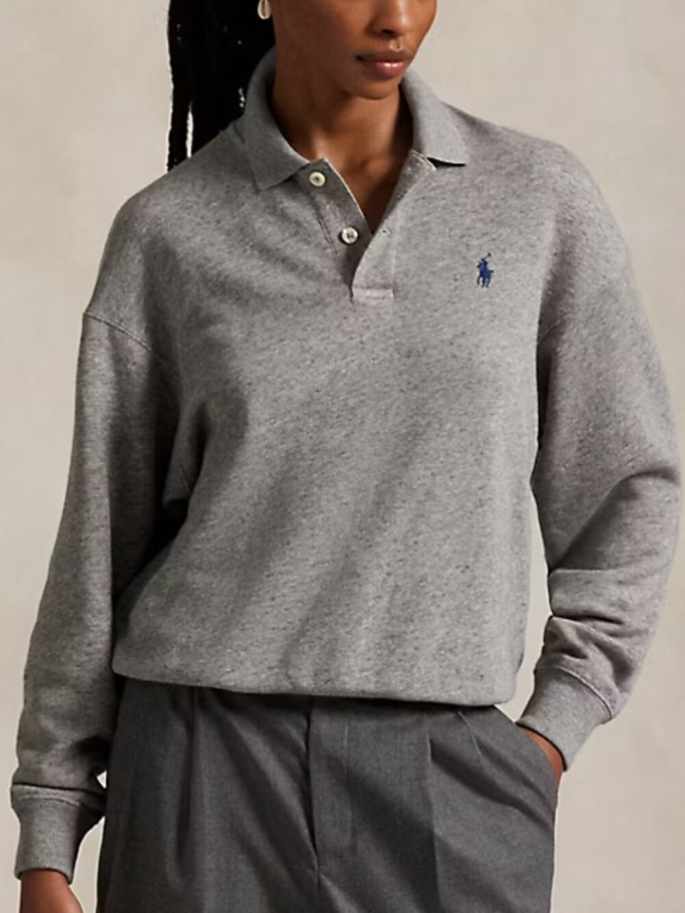 NWOT Grey Ralph Lauren Polo-Collar Fleece Pullover, Sz M